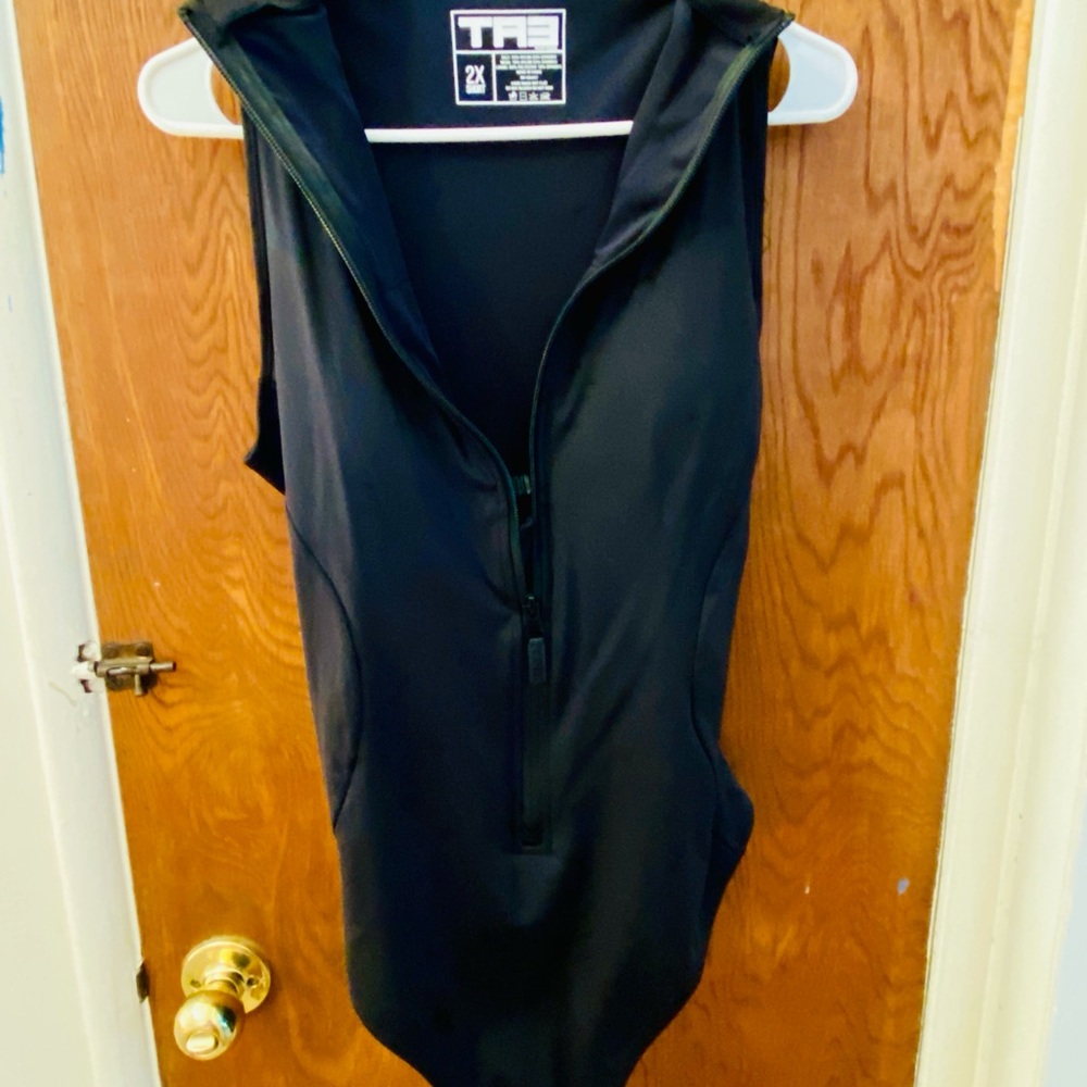 Ta3 Women's Black Surfy Swim One Piece—Snatching Back / Zip Front. 2XL Short
